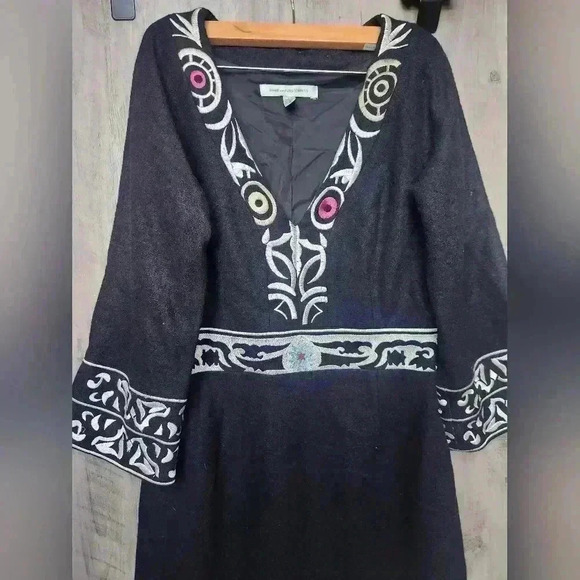 Vintage Diane Von Furstenberg Wool Embroidered Knee Length Dress Size 6 Women's - Picture 5 of 15